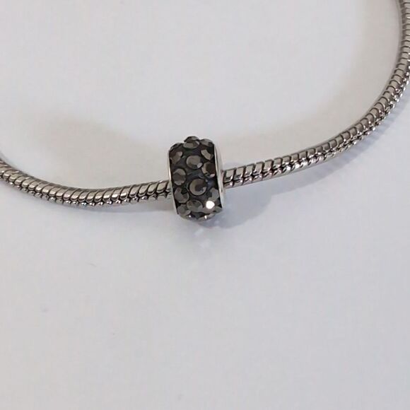 Silver Black with Black Rhinestones Charm for Pandora Style Bracelet‎ - Picture 1 of 3